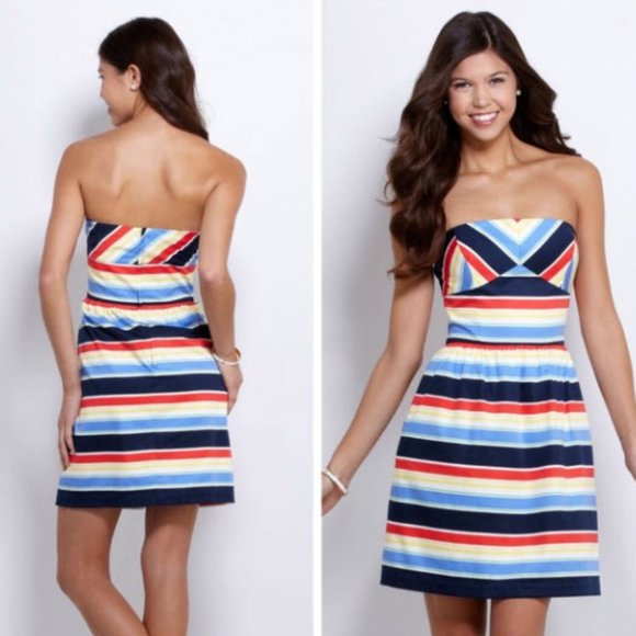 Vineyard Vines Dresses & Skirts - Vineyard Vines Curtain Bluff Strapless Dress Rainbow Stripe Size 16